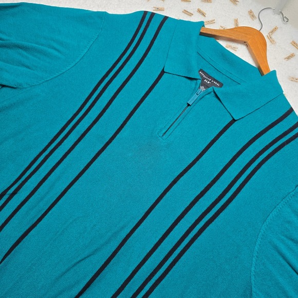 SHAQUILLE O'NEAL Other - Shaquille O'Neal Mens Polo Shirt XLG Teal Black Striped Short Sleeve Zip